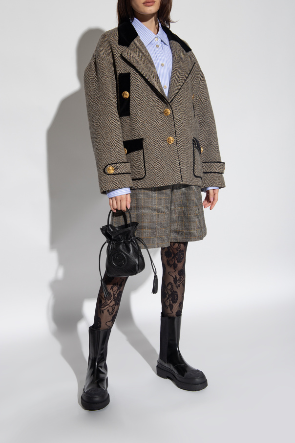 Nylon hooded jacket with embroidery in black | GUCCI® US